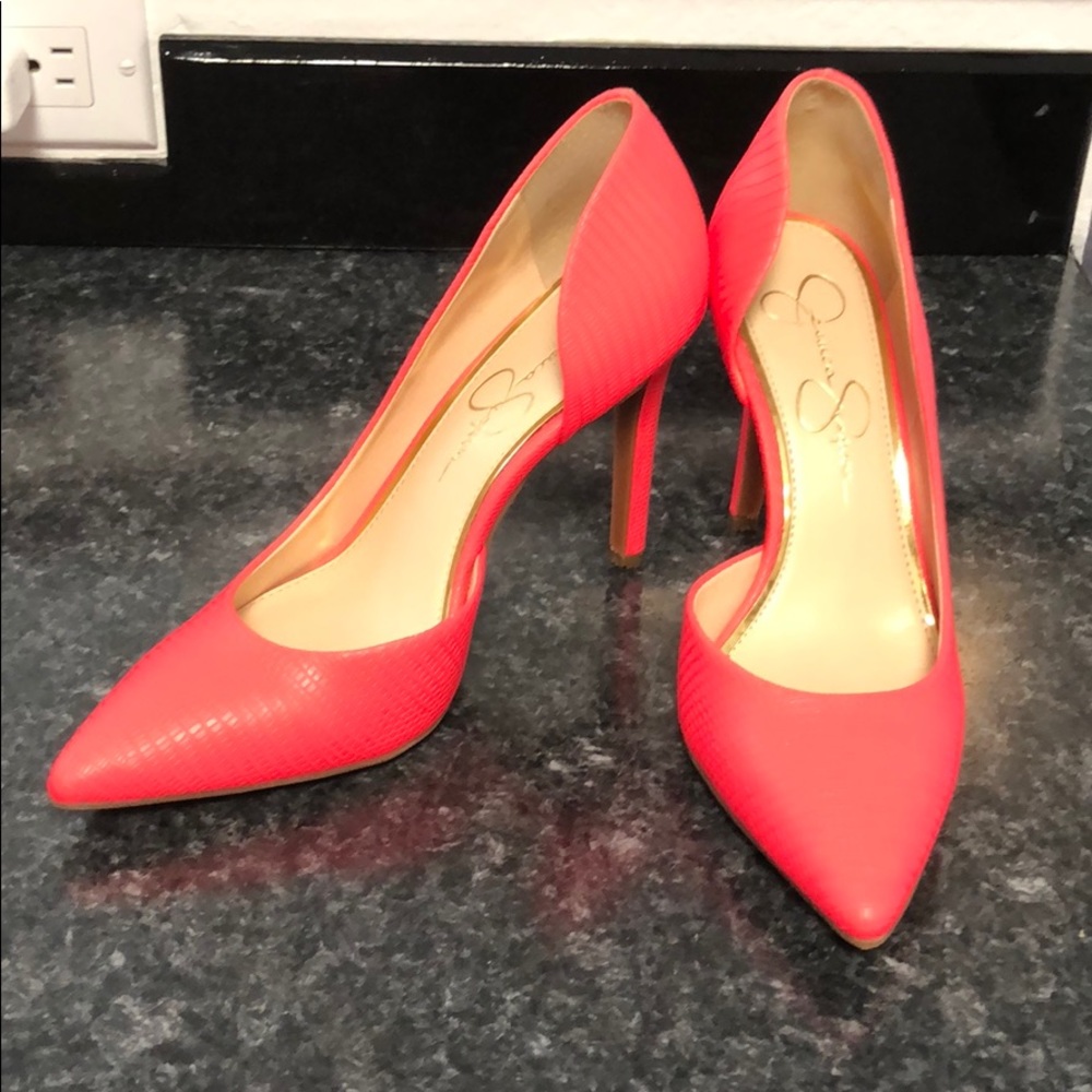 Neon pink pointed heels